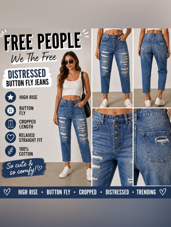 We The Free Denim - Free People We The Free Distressed Button Fly Jeans High Rise Cropped Size 27